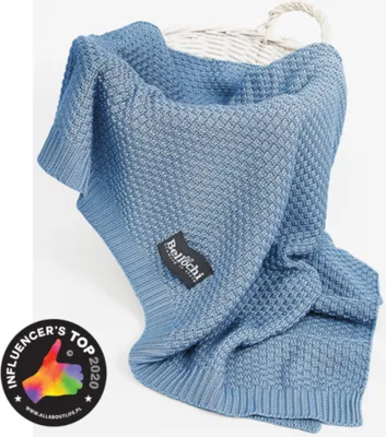 Produktbild von Bellochi Babydecke für Mädchen und Junge - 100% Bambus - Kuscheldecke Kinder Erstlingsdecke Strickdecke - für den Sommer - Superweich Atmungsaktiv - 100x80 cm - Blau - blue star