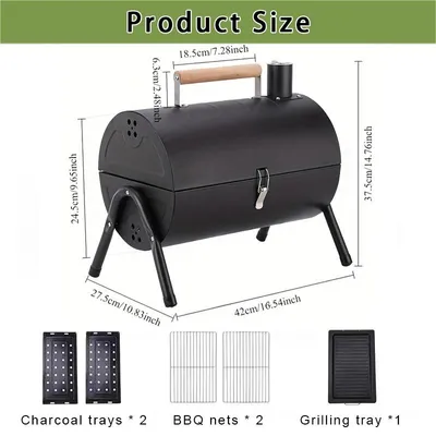 Produktbild von Tragbarer Outdoor BBQ Grill - Camping Holzkohlegrill - Tragbarer Reisegrill für Camping, Garten und Picknick