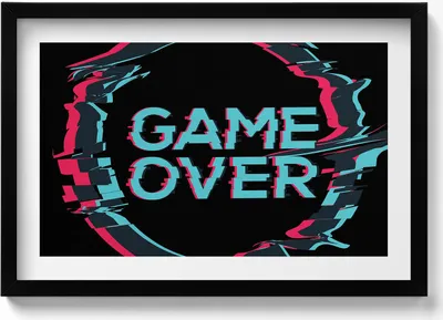 Produktbild von Aufschrift „Game over“ für einen Spieler– Wandbild mit Rahmen – Gerahmtes Bild  – Wanddekoration – 60x40 cm –  Schwarz Rahmen