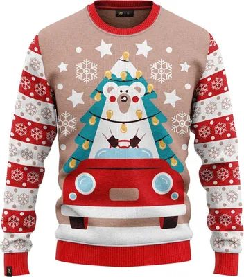 Obrázek produktu pro JAP Christmas Ošklivý vánoční svetr Driving home for christmas - 100% recyklovaný - Uni pro ženy i muže - Červená - Velikost S