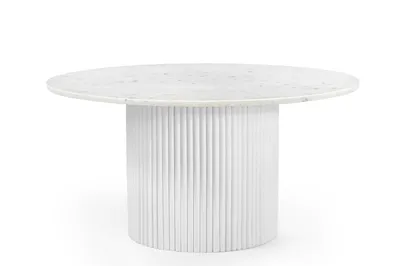 Image de Marmoholz - Table ronde Roma Ø80 x H40 cm en marbre blanc naturel et bois de manguier blanc - élégante table basse de style scandinave
