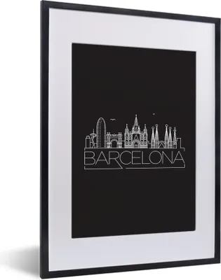 Produktbild von MuchoWow® MuchoWow® Gerahmtes Poster Skyline "Barcelona" schwarz 30x40 cm - Poster mit zchwarzem Bilderrahmen - Wandposter Schlafzimmer