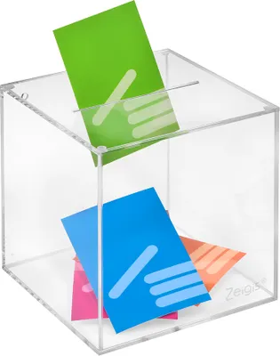 Produktbild von Losbox aus Acrylglas in 150x150x150mm - Zeigis® / Spendenbox / Aktionsbox / Gewinnspielbox / transparent / durchsichtig / Acryl / PMMA