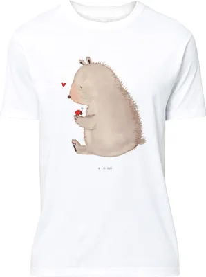Produktbild von Mr. & Mrs. Panda S T-Shirt Bär Marienkäfer - Weiß - Geschenk, Baumwoll, Tshirt, Teddy, oberteil, mit Aufdruck, Liebe, Freiheit, Motivation, Das Leben Ist schön