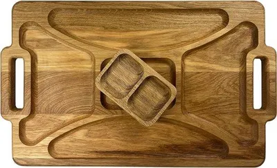 Obrázek produktu pro Dřevěná servírovací deska s přihrádkami a miskou na salát, 48 x 29 cm