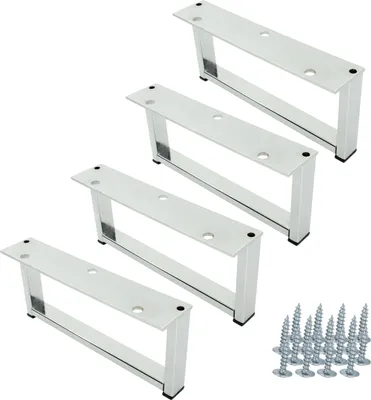 Produktbild von Set von 4 eleganten Möbelbeinen aus verchromtem Metall, 20 x 9 cm, Höhe 9 cm, mit schützenden Kunststoffauflagen für einen minimalistischen und stilvollen Look.
