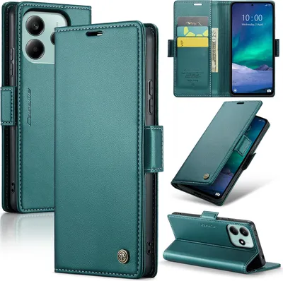 Immagine prodotto di Custodia per Xiaomi Redmi Note 14 5G, carta di blocco RFID, custodia avanzata in pelle flip con funzione stand verde