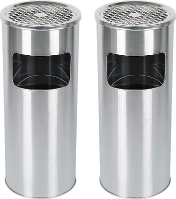 Produktbild von 2x Standaschenbecher Aschenbecher mit Mülleimer Aschenbecher für draußen 25x25x60cm Silver