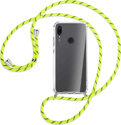 Produktbild von Handykette Backcover-Schutzhülle mit Band (Metall silberfarben) für Xiaomi Redmi Note 7 (Pro) - neongelb