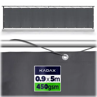 Zdjęcie produktu dla KADAX Osłona balkonowa 5 m x 90 cm, osłona balkonowa z tworzywa sztucznego, osłona balkonowa z oczkami i sznurkiem, osłona balkonowa, osłona przeciwwiatrowa na balustradę balkonową (czarna)