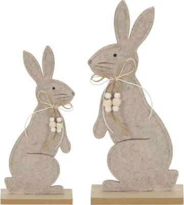 Produktbild von Filz Hase auf Holzbasis 2erSet natur/braun H24cm+35cm Ostern Osterhase Deko