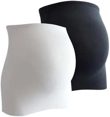 Produktbild von Schwangerschafts-Bauchband-Set (2 Stück) + 3 Jeans-Verlängerungen und eine Oberteil-Verlängerung für schwangere Frauen, elastische Mode, Schwarz/Weiß