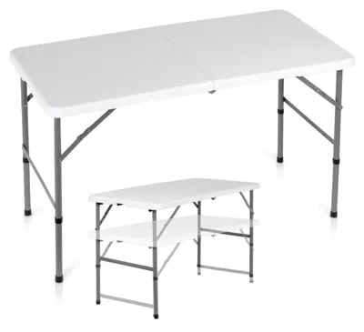 Image de Table de traiteur pliante, hauteur réglable, blanche, 120 x 60 cm