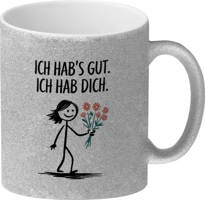 Produktbild von Ich hab's gut - Ich hab dich Glitzer-Kaffeebecher mit Strichmännchen