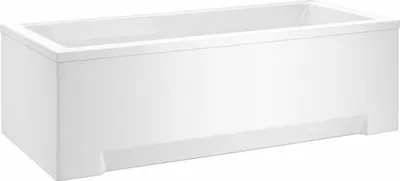 A white bathtub shown from a side-angle.