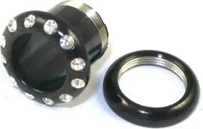 Produktbild von Ohr Flesh Tunnel Black Stahl Tunnel Piercing Screw On Mit Weissen Kristallen - 12mm