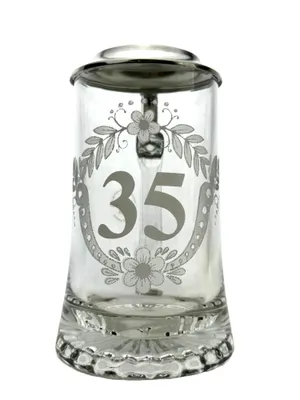 Produktbild von Glas-Bierkrug zum 35. Geburtstag mit Zinndeckel 0,4 l – Geschenk für Bierliebhaber