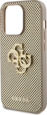 Zdjęcie produktu dla Guess, Etui na iPhone 15 Pro z logo 4G i brokatem, złote