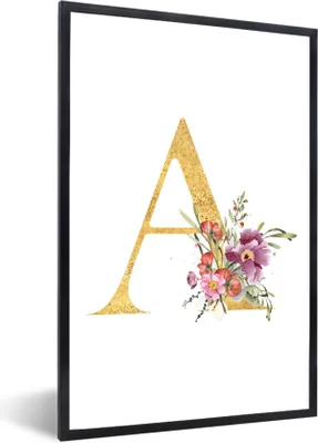 Produktbild von MuchoWow® MuchoWow® Gerahmtes Poster Blumen - Buchstabe - Gold 20x30 cm - Poster mit zchwarzem Bilderrahmen - Drucken - Bilder Poster im Rahmen