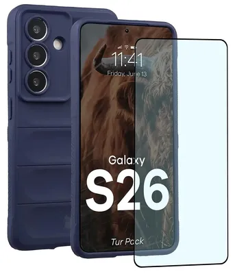 Produktbild von Robuste Handyhülle + gehärtetem Glas für Galaxy S26, Bizon Tur Pack, Dunkelblau