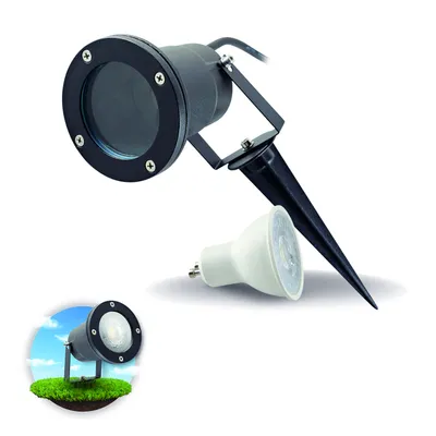 Produktbild von Set Gartenleuchten PORTO Gartenstrahler, wasserdichte Außenlampe für Garten, Terrasse, Pflanzen, Wege, Teich, Außenbeleuchtung, Außenstrahler, GU10, schwarz + GU10 3W Premium-Kaltlichtbirne