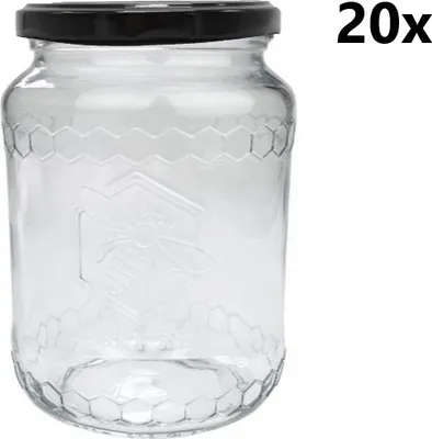 Produktbild von Einmachgläser 770 ml TSCHECHISCHER HONIG klar/transparent 20 Stück INKLUSIVE SCHWARZEN DECKELn, Anzahl der Teile in der Packung: 20