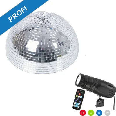 Produktbild von Set Halbspiegelkugel 30cm + 1 x LED Pinspot 9W Farbwechser RGB