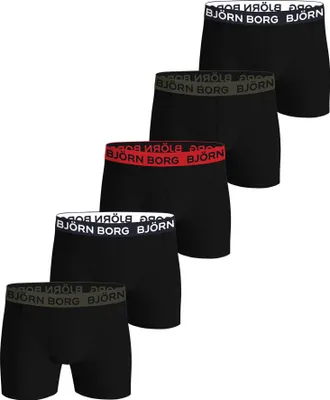 Produktbild von BJÖRN BORG Herren Boxershorts, 5er Pack - Baumwolle Stretch Trunks, Big Logo, Baumwolle, Logobund Schwarz/Rot/Grün XL