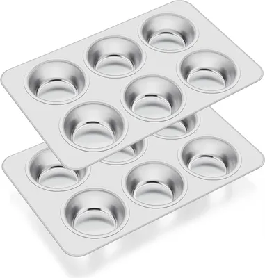 Productafbeelding van Muffinvorm Roestvrij Staal - Bakblik Cupcakes - Zelf Bakken - Voedselveilig Materiaal - 2 x 6 Stuks - Zilverkleurig