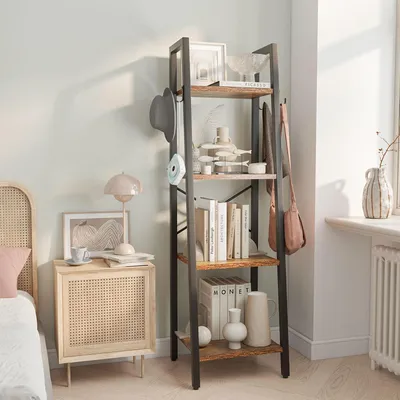 Produktbild von Leiterregal 125 cm, 4 Ablagen, Metall, rustikal braun, für Wohnzimmer