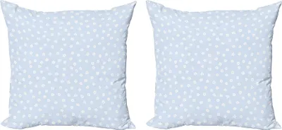 Produktbild von ABAKUHAUS Blumen Kissenbezug Set (2Stück), Zerstreutes kleines Frühlings-Blüten-Muster-wilde Blumen-Entwurfs-Natur-Druck, 40 x 40 cm, Babyblau Weiß