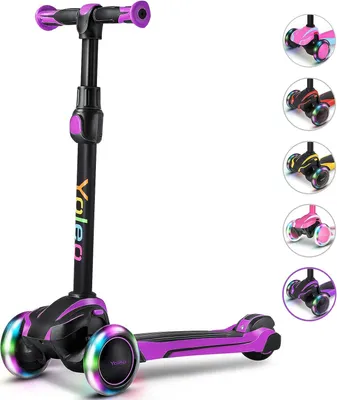 Produktbild von Yoleo Kinder-Roller, Kinder-Roller mit LED-Leuchträdern, Dreirad-Roller, 4 höhenverstellbar, für Jungen und Mädchen im Alter von 3-12 Jahren, bis zu 50 kg aufblasbar