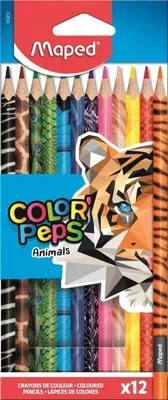 Zdjęcie produktu dla Maped kleurpotloden Color'Peps Animals, kartonnen etui met 12 stuks in geassorteerde kleuren, Plastik, Wielobarwny
