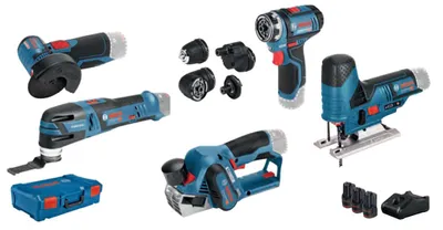 Produktbild von Combo Kit Set mit 5 12V-Werkzeugen: GSR (FC)+GOP+GHO+GWS+GST+3x GBA+GAL+XL-BOXX