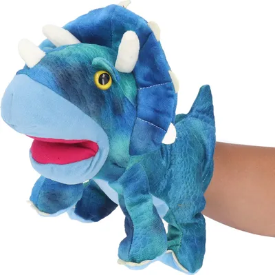Productafbeelding van Pluche handpop, gevuld, zacht, schattig, met een open, beweegbare mond, blauw, 25 cm