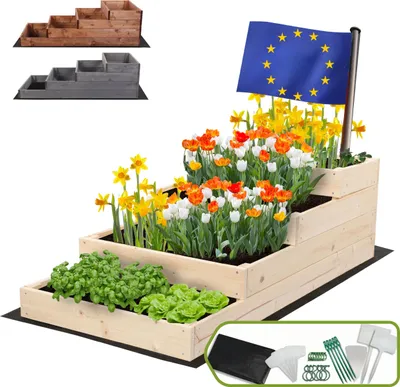 Produktbild von MODO24 Hochbeet Holz, Pflanzkasten, Massivholz, Kiefer, Kräuterbeet, Blumenkasten, Garten, Terrasse, 36x60x120 cm, Natur, ZP07