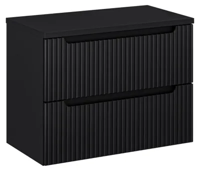 Image de Ensemble de salle de bain suspendu VANO 80cm : meuble sous vasque à tiroirs rainuré noir mat + plan pour vasque noir mat