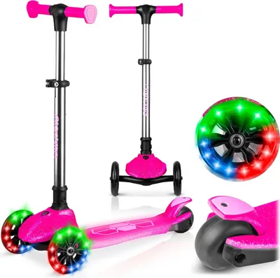 Image de Trottinette d'équilibre à 3 roues pour enfants avec lumières LED, rose