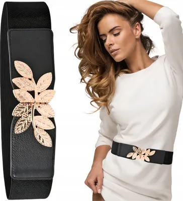 Produktbild von Elastischer Damengürtel - Dekorative Blattschnalle - Stilvolles Accessoire - Goldakzent - Elegantes Design - Robustes Material