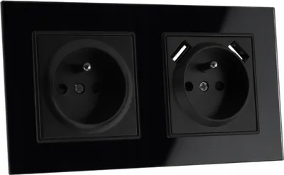 Zdjęcie produktu dla 2x Kontakt Gniazdo Elektryczne Pojedyncze Szklane Fi60 2xUSB z Uziemieniem