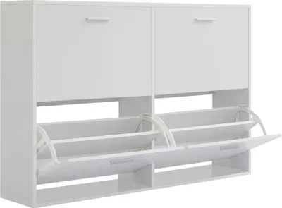 Image de CASABEL Meuble à Chaussures 4 Abattants - Armoire à Chaussures Design - Meuble de Rangement Entrée 24 Paires - Blanc