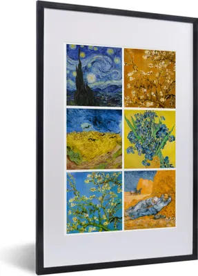 Produktbild von MuchoWow® Gerahmtes Poster Van Gogh - Collage - Sternennacht 40x60 cm - Poster mit Schwarzem Bilderrahmen Wandposter Rahmen Foto Bilder - Poster in Rahmen