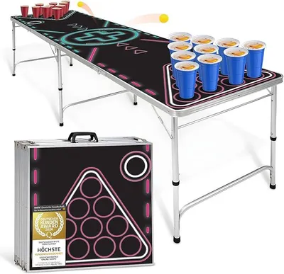 Produktbild von Klappbarer Bierpong-Tisch Set - Praktischer Beer Pong Tisch - Hohenverstellbar & Kratzfest - Perfekt für Jede Party (Neon)