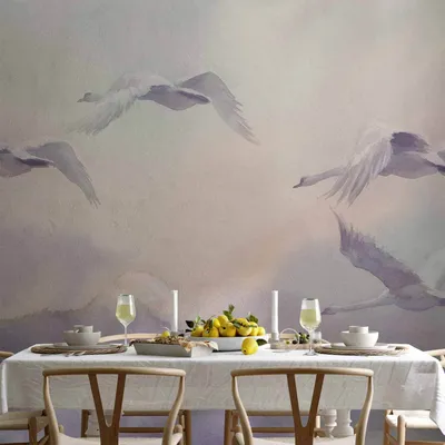 Produktbild von Vlies Fototapete - Flying Swans 200x140 cm Tiere g-B-0037-a-a