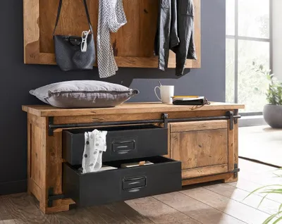 Produktbild von Garderobenbank I 115x45cm 'Railroad' Mango & Eisen