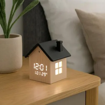 Image de Réveil digital Maison aspect bois