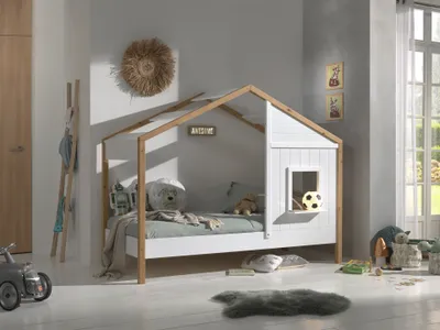 Produktbild von Vipack Landhausbett BABS mit Liegefläche 90 x 200 cm, inkl. Lattenrost, Ausf. teilmassiv Kiefer, Farbe Oak/Weiß