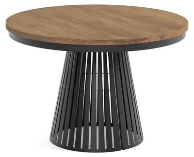 Produktbild von MEBLINI Esstisch Rund Ausziehbar aus Metall - 120-196x76cm - CONEY - Lefkas Eiche/Schwarz Matt - Loft - Esszimmertisch Modern - Küchentisch - Ausziehtisch - Round Dining Table