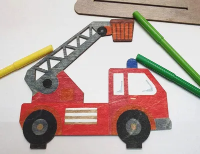 Produktbild von Ausmal Set 05 - Feuerwehr Fahrzeuge - 5 Stück aus Holz