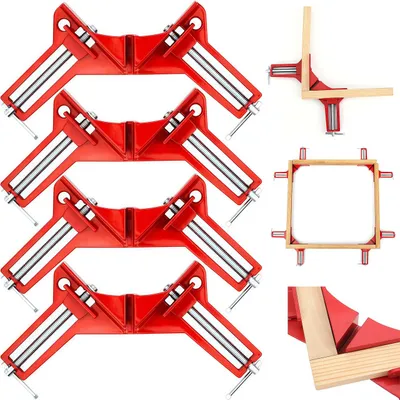 Produktbild von 90 Grad Rechts Winkel Klemme, 4 Stück Winkelspanner, Verstellbare Gehrungszwinge, L-förmige Positionierungshalterung für die Holzbearbeitung
